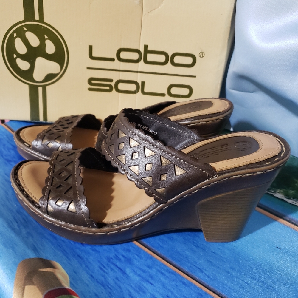 Lobo Solo Leather Wedge Slides Alice Chocolate 9